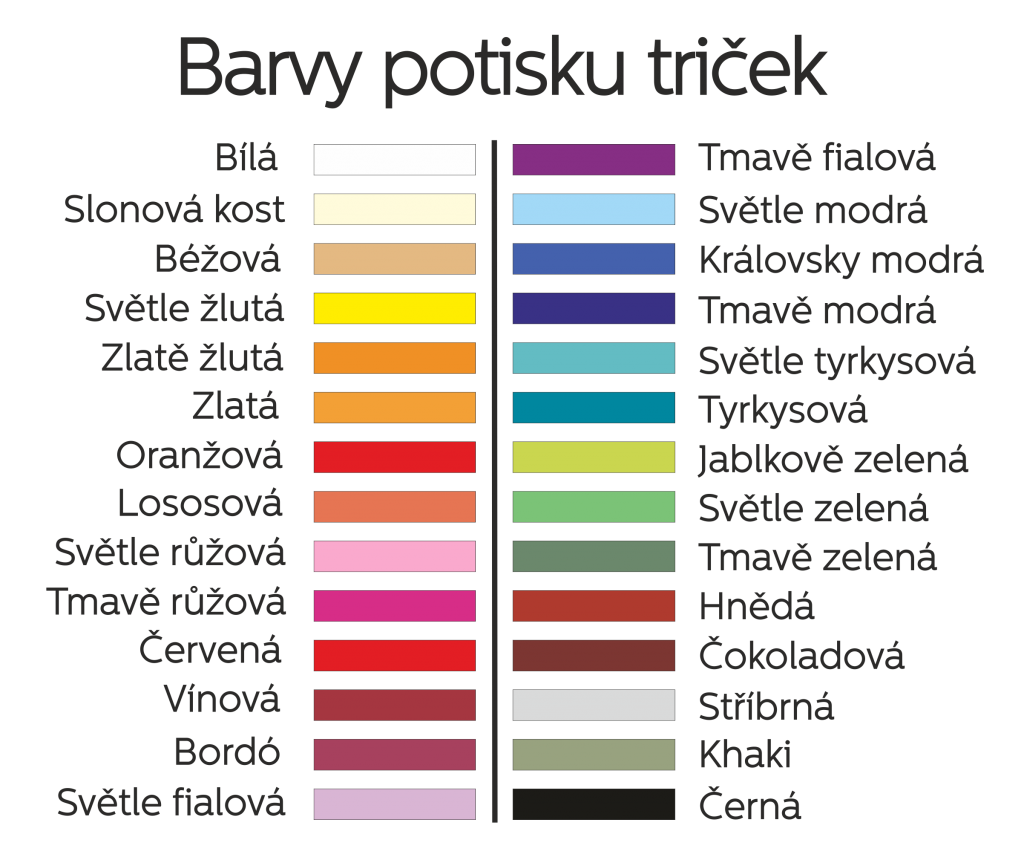 Barvy potisku triček